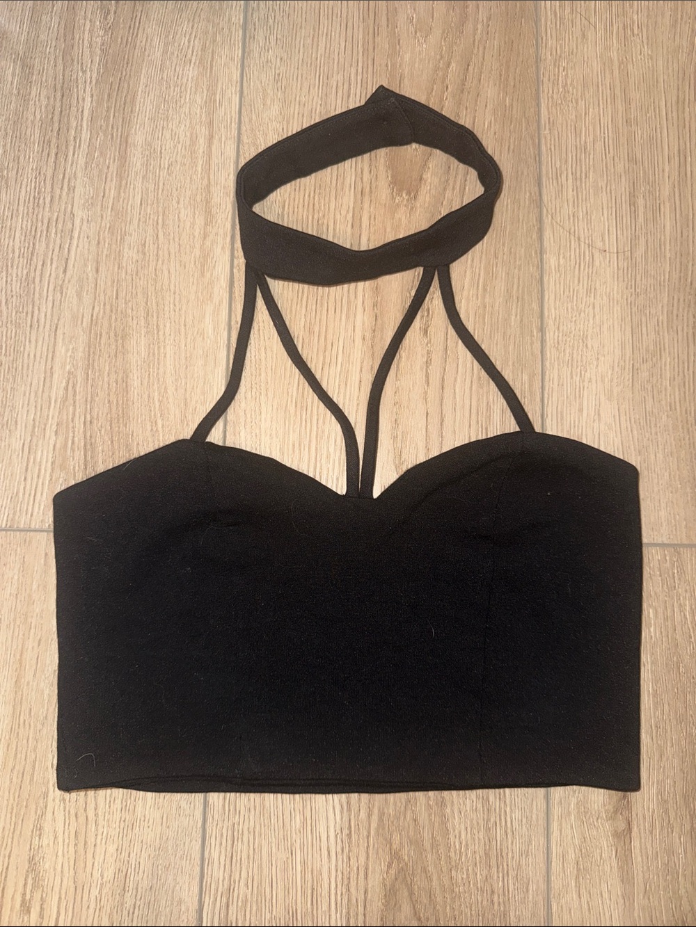 Black Strap Halter Crop Top - Sleek Women's Bralette